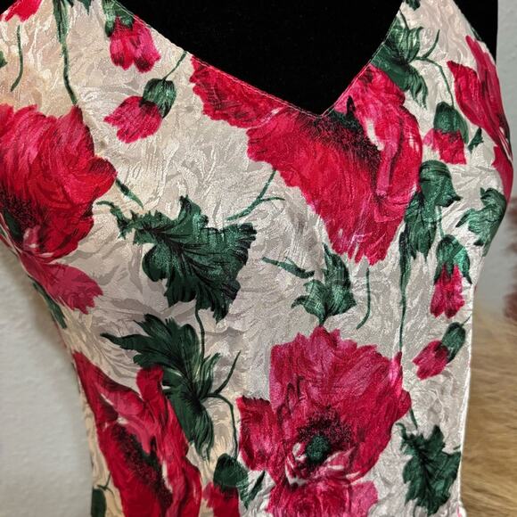 Vintage 80s 90s Lingerie Satin Slip Dress White w/ Large Pink Floral Print S - Picture 3 of 6